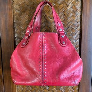 MICHAEL KORS - Red Pebble Leather Studded Handbag